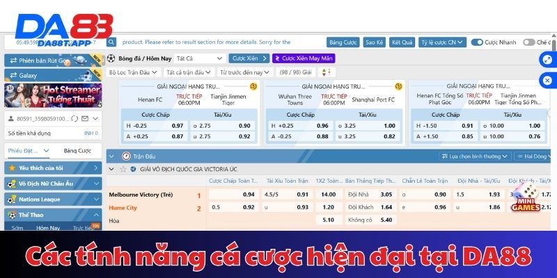 Sảnh cược bóng đá DA88 cập nhật nhiều tính năng hiện đại