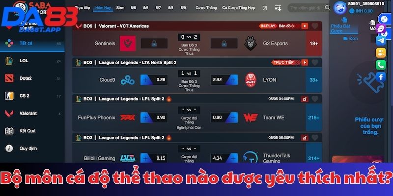 Các bộ môn thể thao hấp dẫn tại DA88
