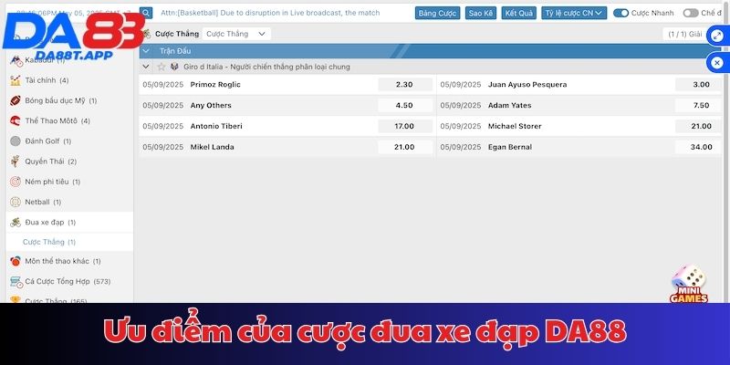 Điểm mạnh của đua xe đạp tại DA88