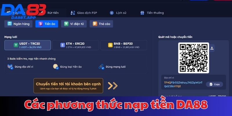 Các phương thức nạp tiền phổ biến tại DA88