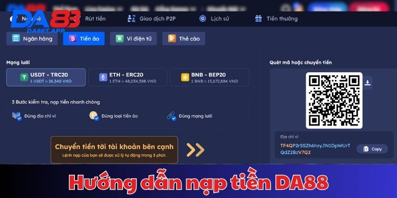 Nạp tiền DA88 với nhiều hình thức khác nhau đơn giản