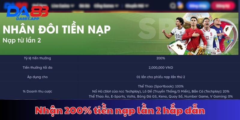 Khuyến mãi Da88 - Nhận ngay 200% đối với vé cược lần 2