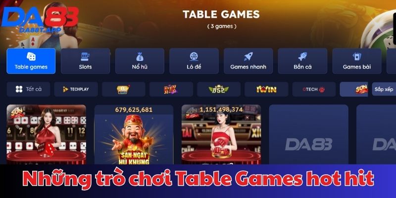 Những trò chơi Table Games phổ biến nhất tại nhà cái DA88