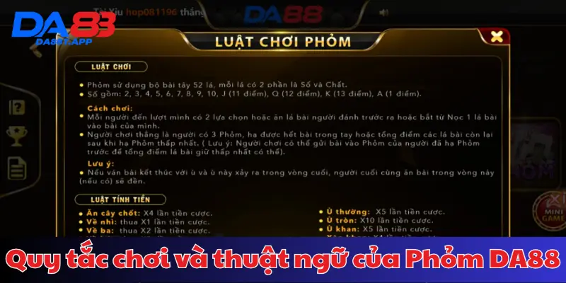 Quy tắc chơi và thuật ngữ của Phỏm tại DA88