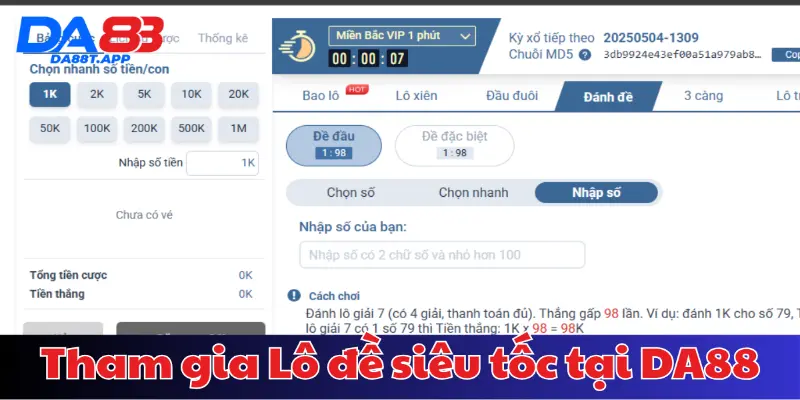 Hướng dẫn tham gia Lô đề siêu tốc tại DA88